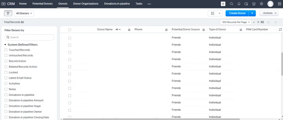 Donor information module