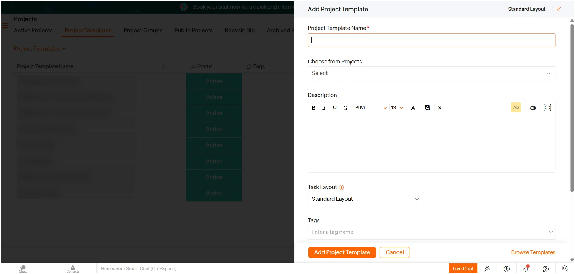 Picture 1.6: Pre- defined Project templates creation